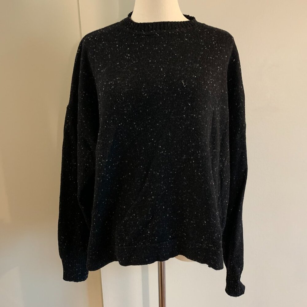 J Crew Black Speckled Oversized Sweater Sz Large